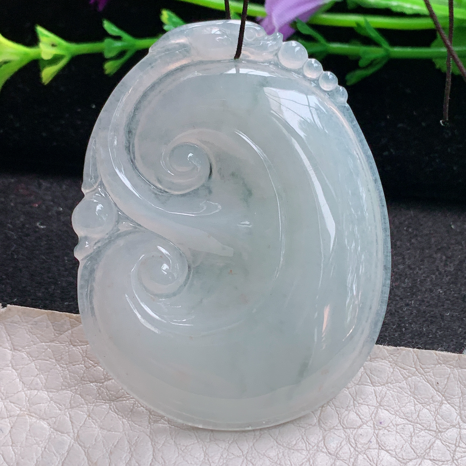 zen实拍55.8*43.3*6缅甸天然翡翠a货精雕清爽厚装大如意玉项坠 玉挂件