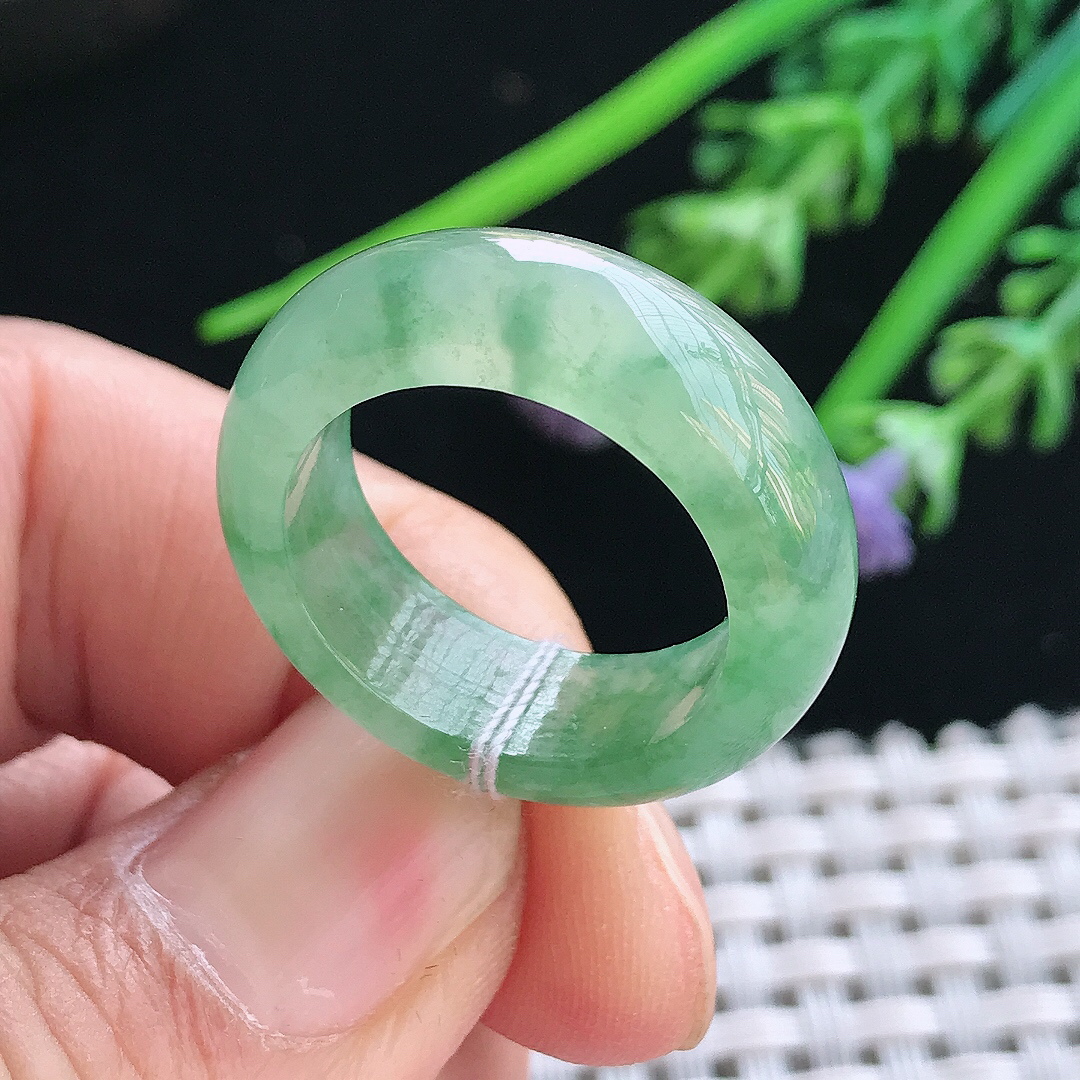 实拍A货翡翠18/7.6/4.2老坑冰透起胶冰晴绿指环戒指男女玉戒