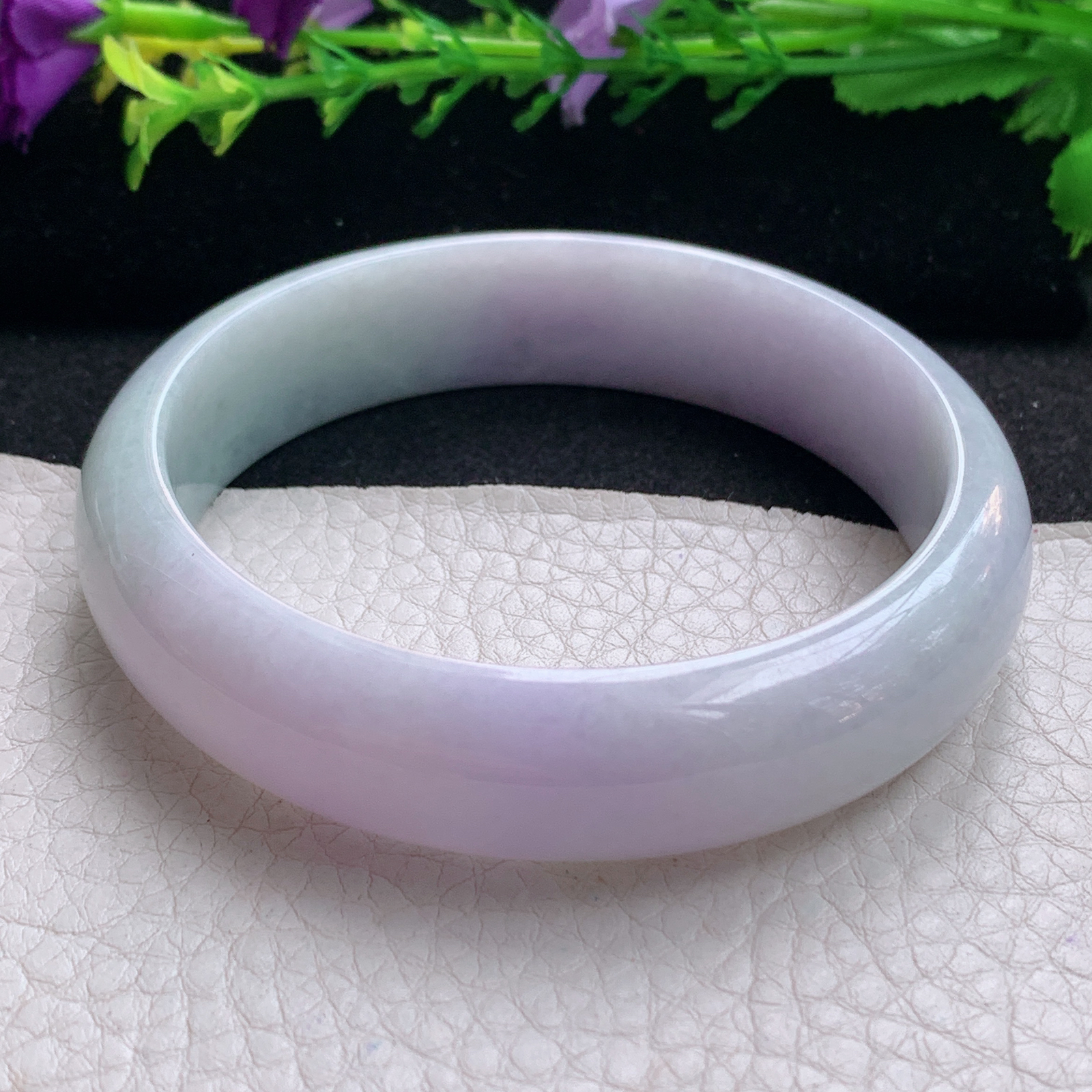 hh大圈口60.8*15.2*7.3轮胎镯 缅甸翡翠a货玉手镯精美淡春蓝彩正圈玉手环