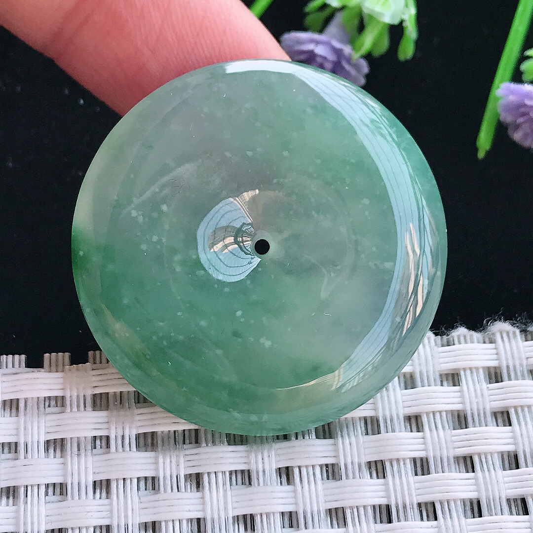 实拍A货翡翠34.3/6.1老坑冰胶果冻冰飘花平安扣吊坠翡翠挂件