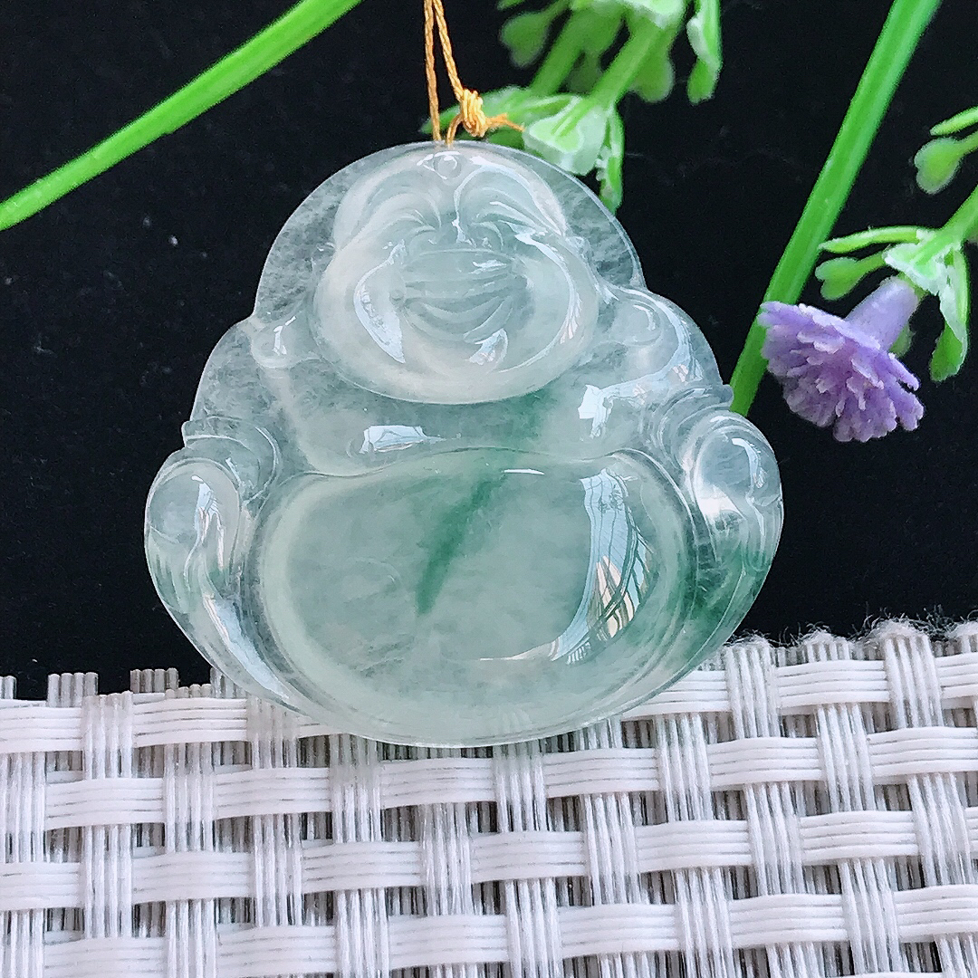 实拍A货翡翠31/32.6/6老坑冰种冰飘花佛公吊坠翡翠挂件