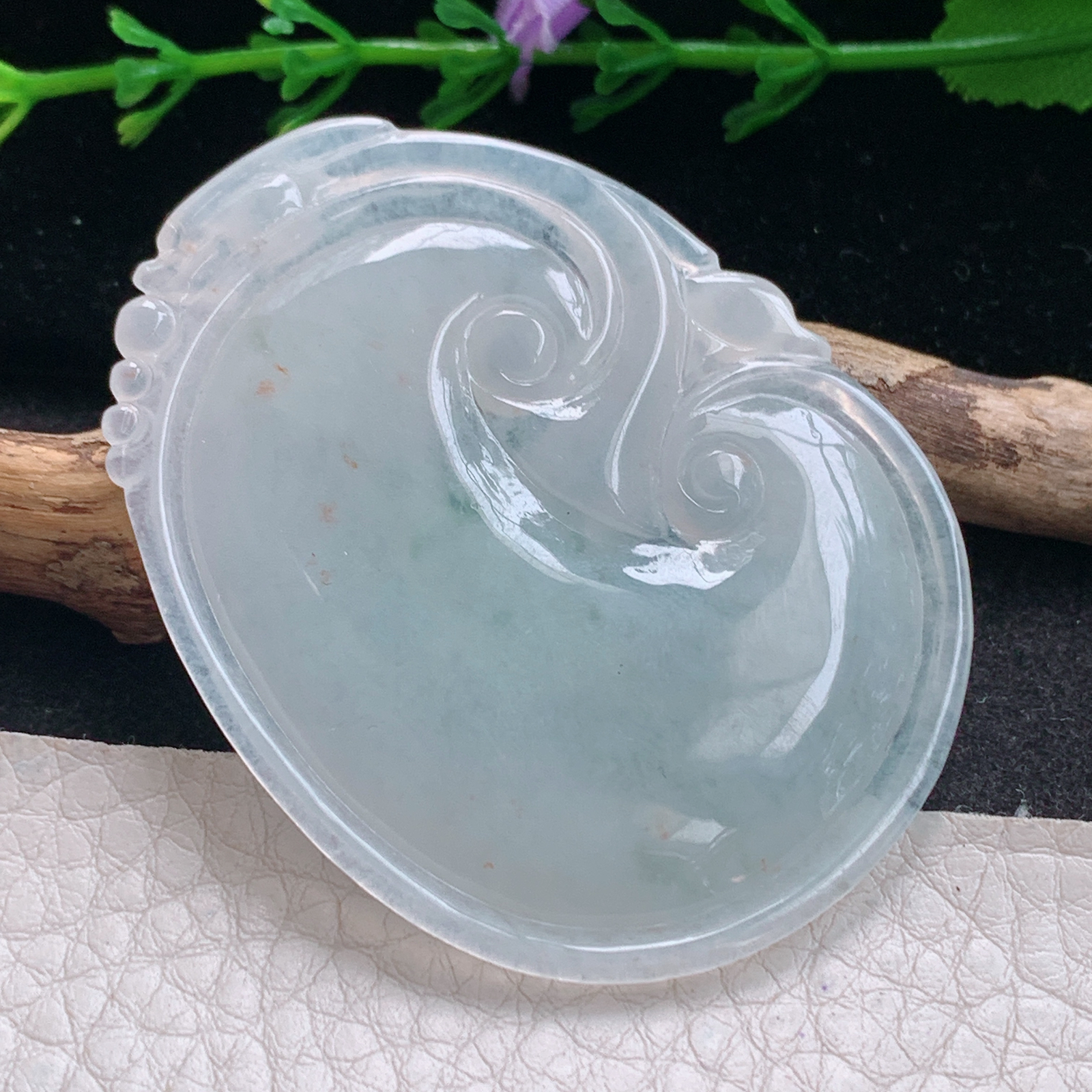 zen实拍55.8*43.3*6缅甸天然翡翠a货精雕清爽厚装大如意玉项坠 玉挂件