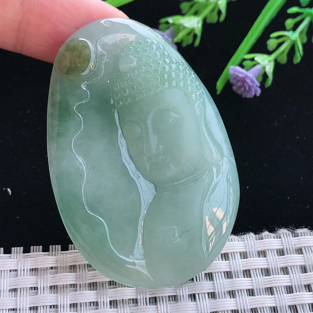 实拍A货翡翠58/39.6/7.3老坑冰润起胶晴底如来佛祖吊坠翡翠挂件