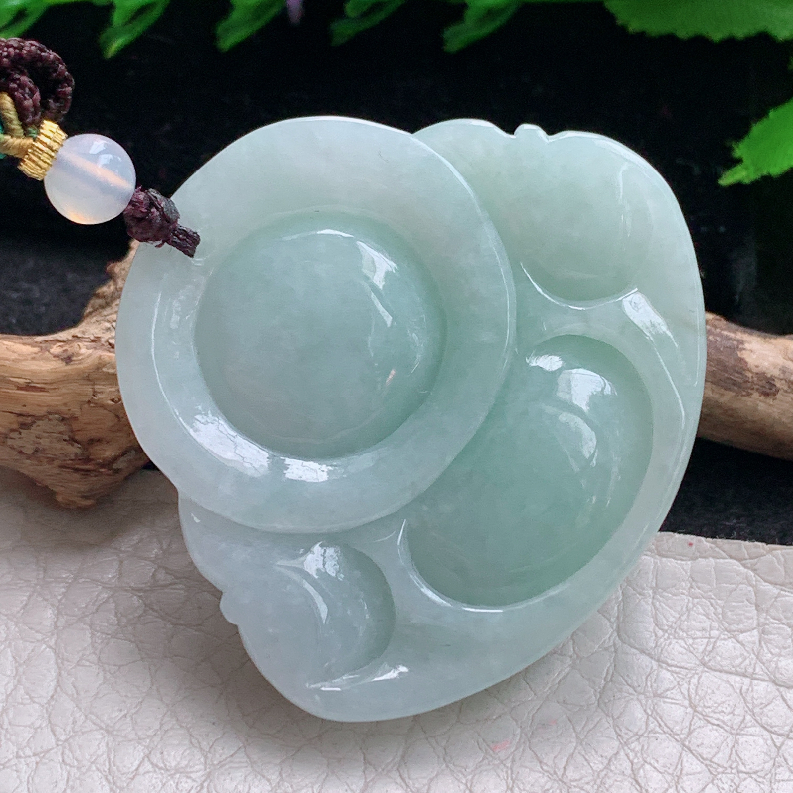 zen实拍43*46.8*13缅甸天然翡翠a货精雕飘绿佛公 弥勒佛玉项坠 玉挂件