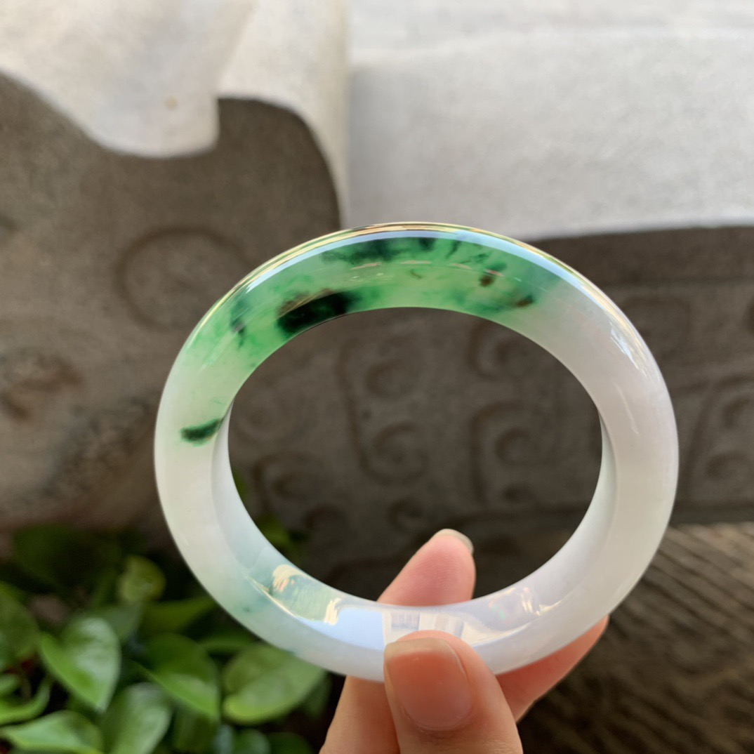 圈口56.4-12.3-9.5 【飘绿花正圈手镯】正圈56 57可戴