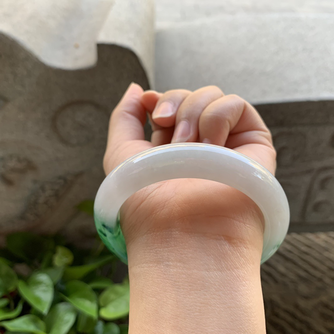 圈口56.4-12.3-9.5 【飘绿花正圈手镯】正圈56 57可戴