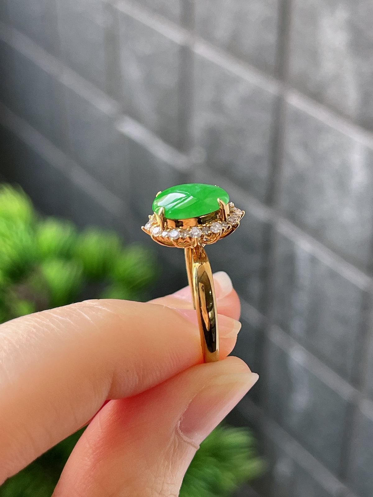 18k翡翠冰糯绿色戒指