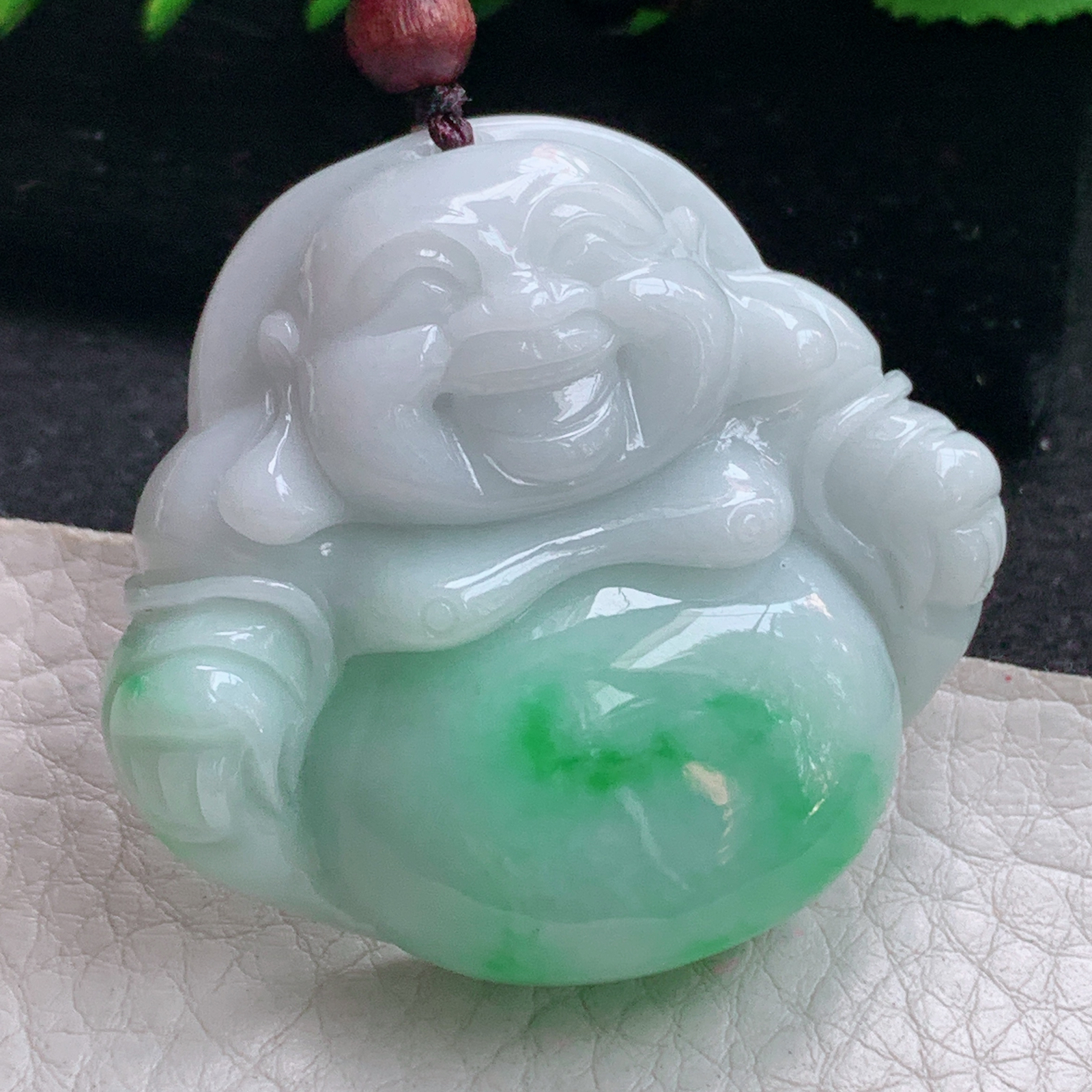 zen实拍44*48.2*13缅甸天然翡翠a货精雕飘阳绿佛公玉项坠 玉挂件