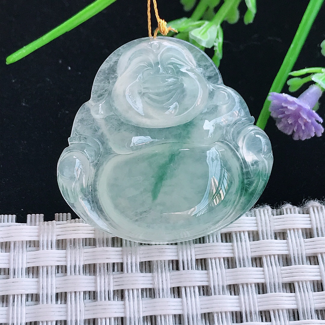 实拍A货翡翠31/32.6/6老坑冰种冰飘花佛公吊坠翡翠挂件