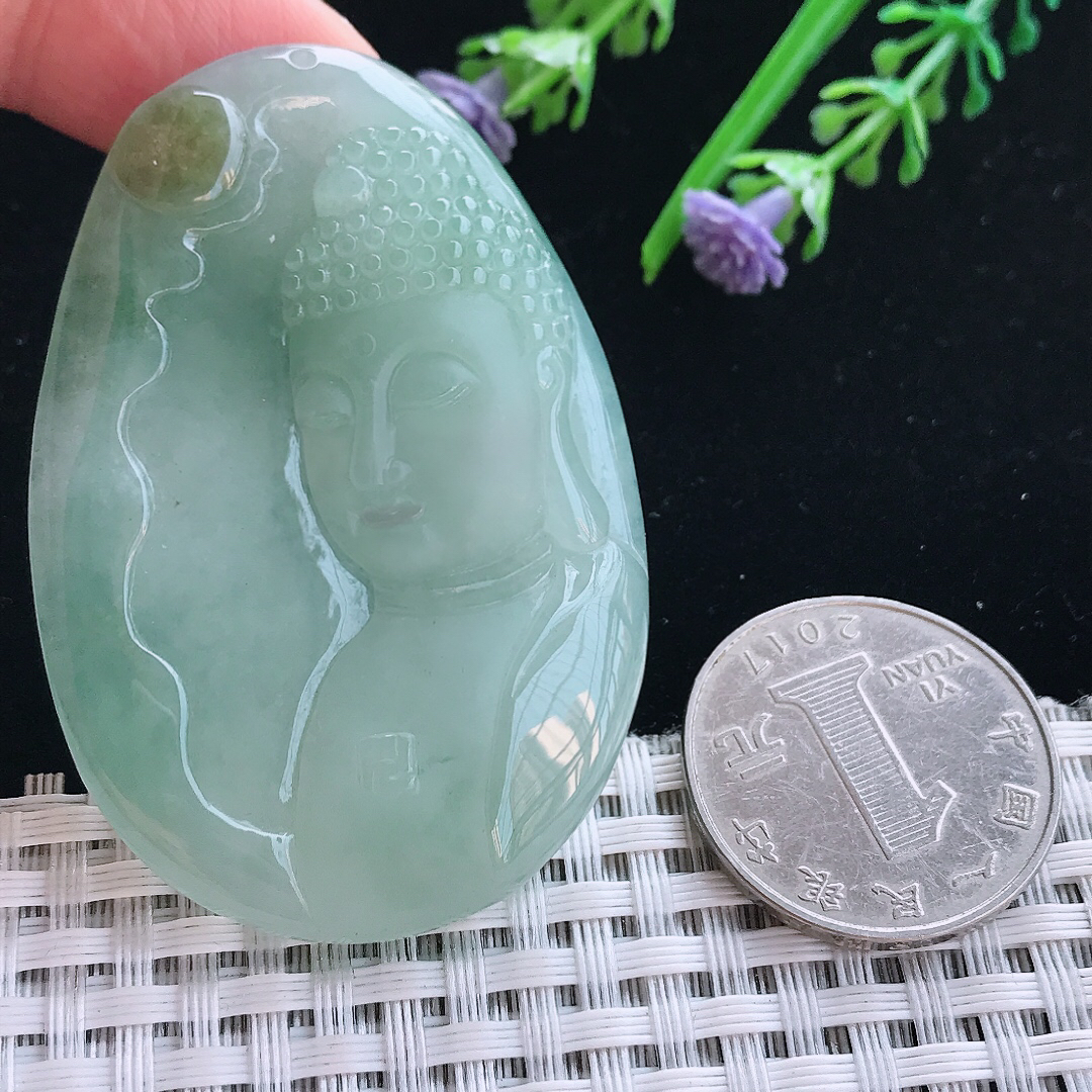 实拍A货翡翠58/39.6/7.3老坑冰润起胶晴底如来佛祖吊坠翡翠挂件