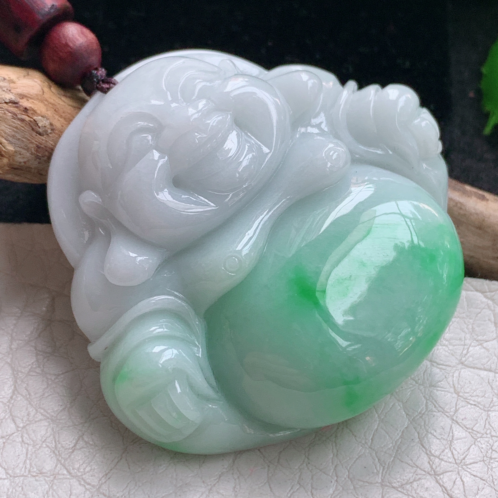 zen实拍44*48.2*13缅甸天然翡翠a货精雕飘阳绿佛公玉项坠 玉挂件