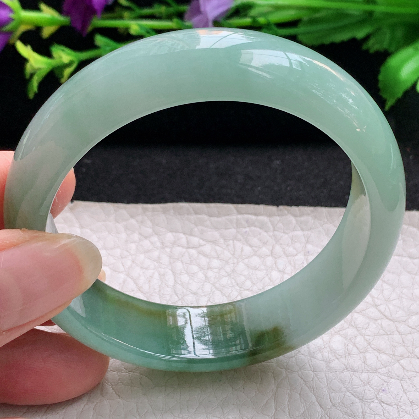 hh实拍55.5*16*7.5轮胎镯 缅甸翡翠a货玉手镯精美冰胶双彩正圈玉手环