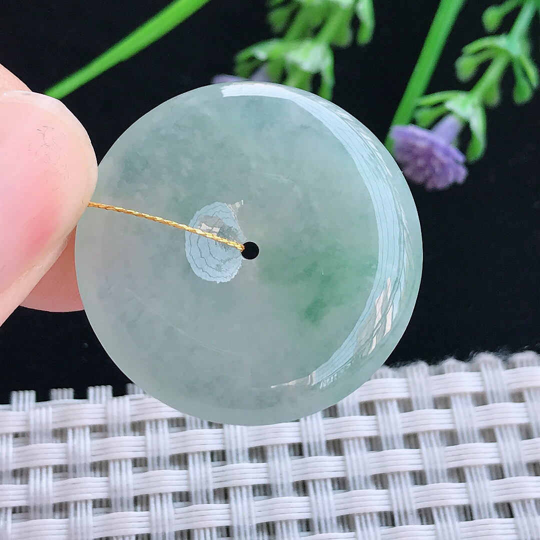 实拍A货翡翠30.2/5.8老坑冰胶水灵冰晴平安扣吊坠翡翠挂件