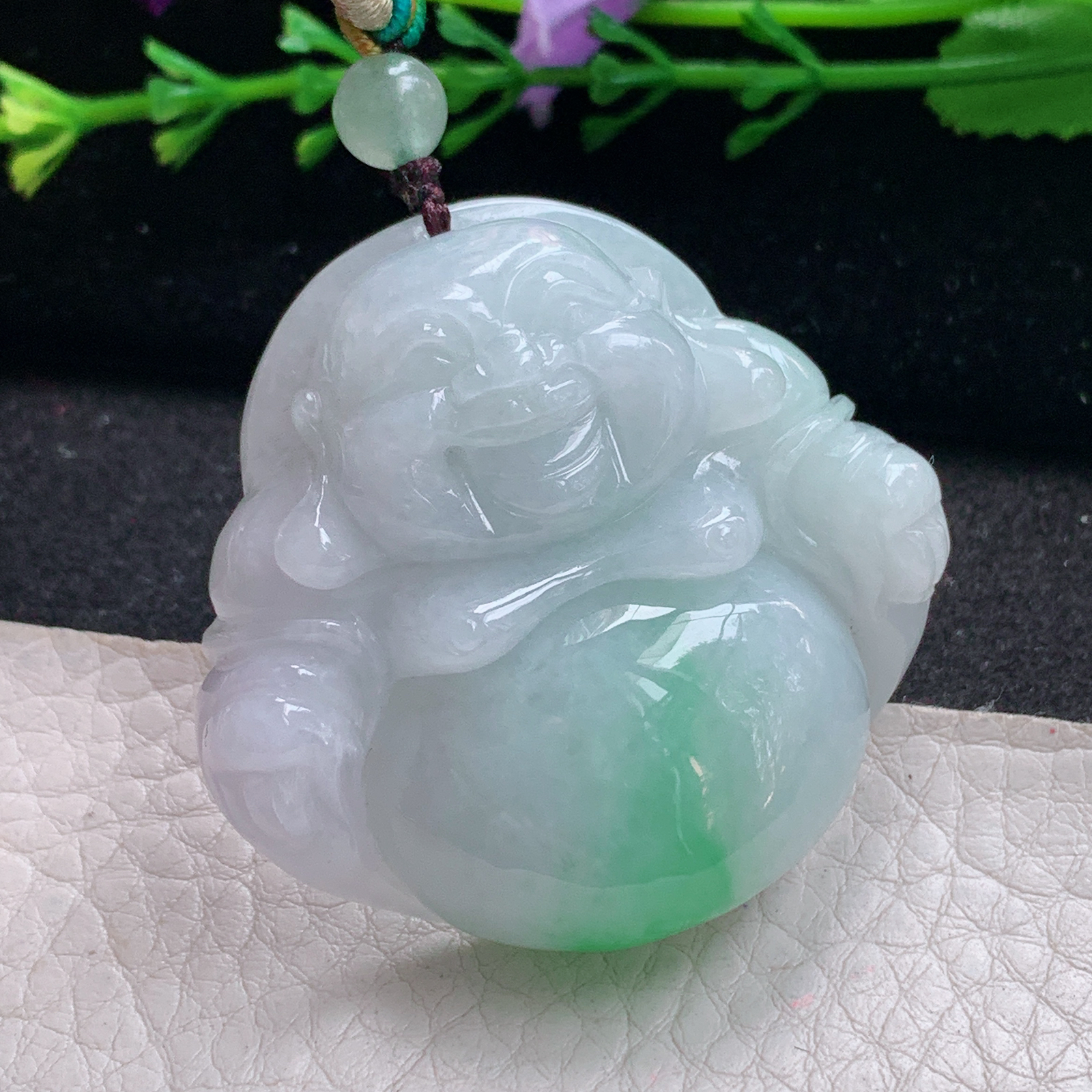 zen实拍43.8*46*13.3缅甸天然翡翠a货精雕清爽佛公玉项坠 玉挂件