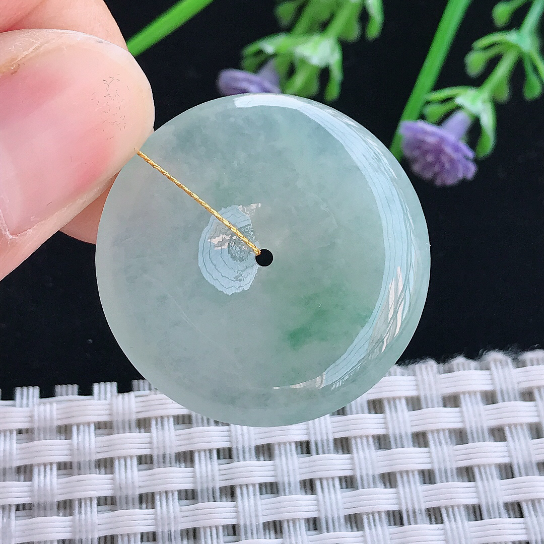 实拍A货翡翠30.2/5.8老坑冰胶水灵冰晴平安扣吊坠翡翠挂件