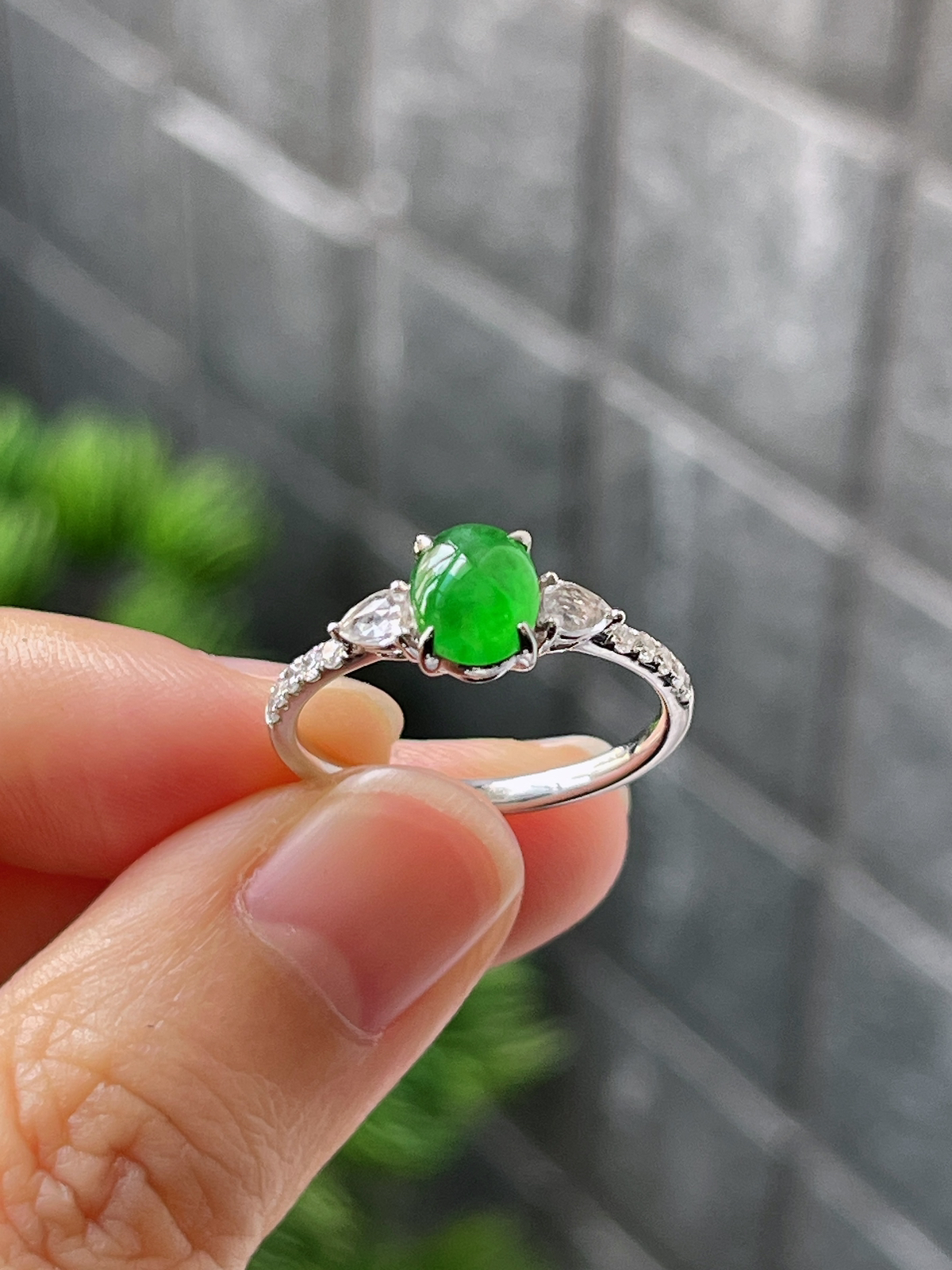 18k翡翠冰糯绿色戒指