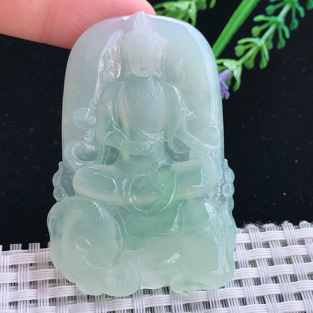 实拍A货翡翠62/41.2/6老坑冰胶果冻冰晴绿普贤菩萨吊坠翡翠挂件