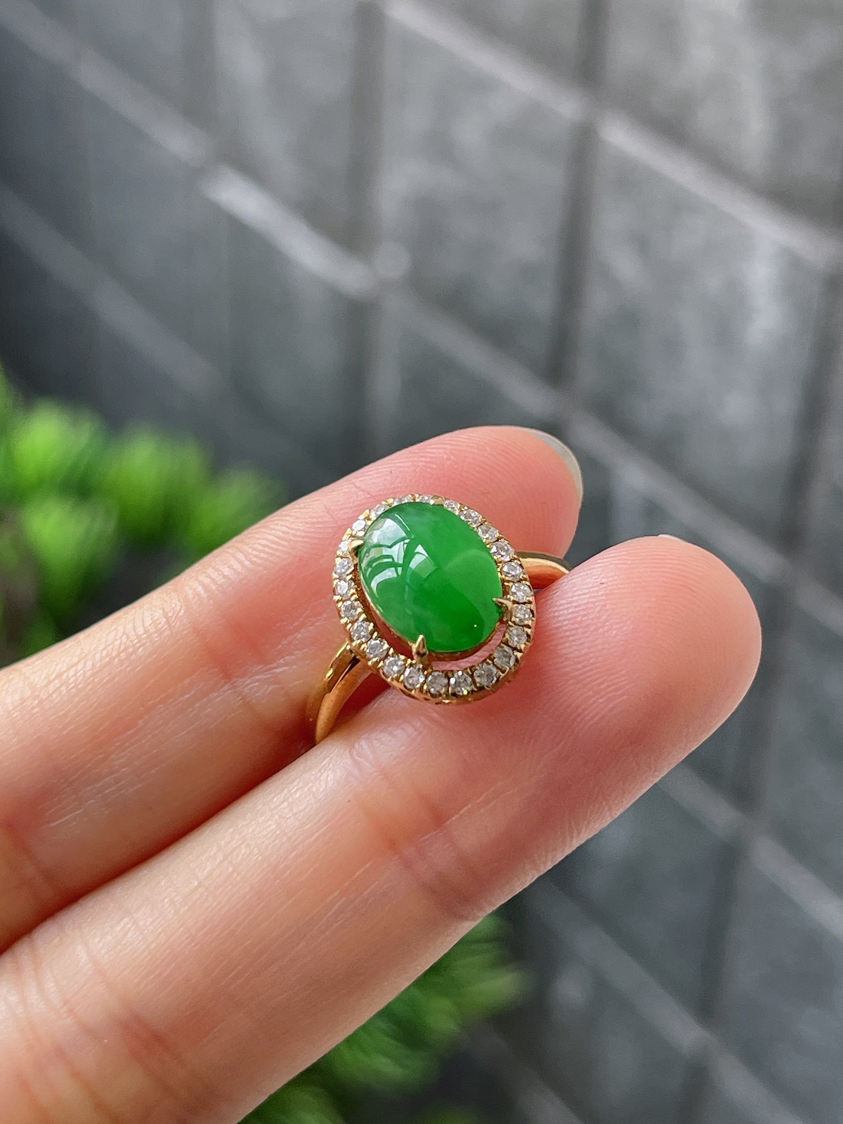 18k翡翠冰糯绿色戒指