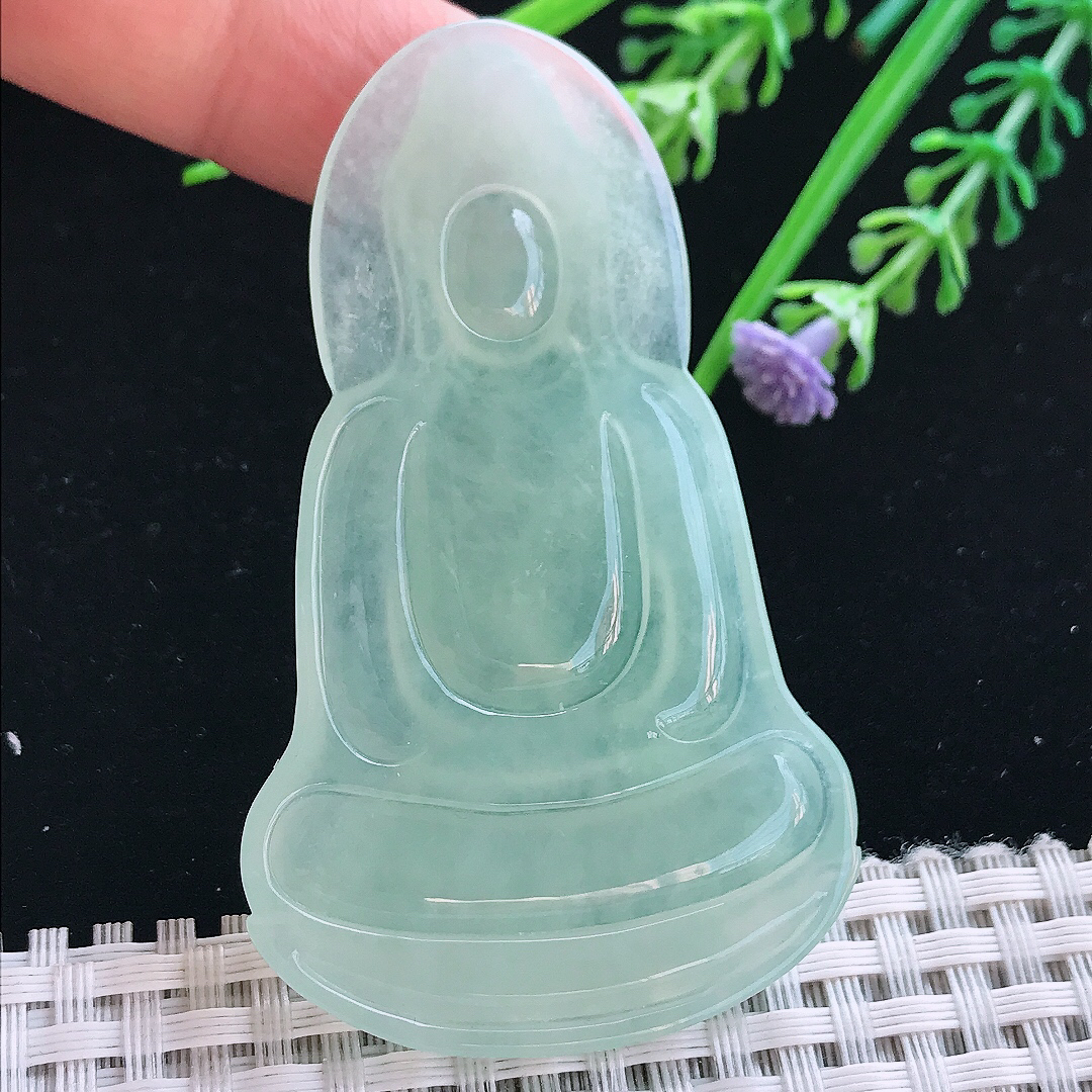 实拍A货翡翠66/39.5/5.5老坑冰种起胶冰晴甜绿素衣观音吊坠翡翠挂件