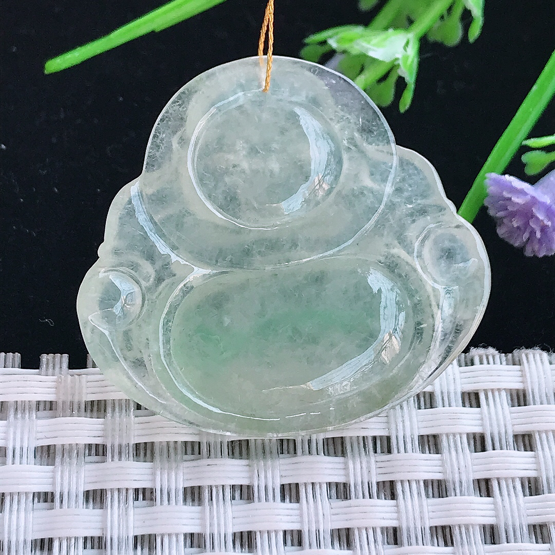 实拍A货翡翠32.6/35.5/5.9老坑冰种起胶冰晴佛公吊坠翡翠挂件