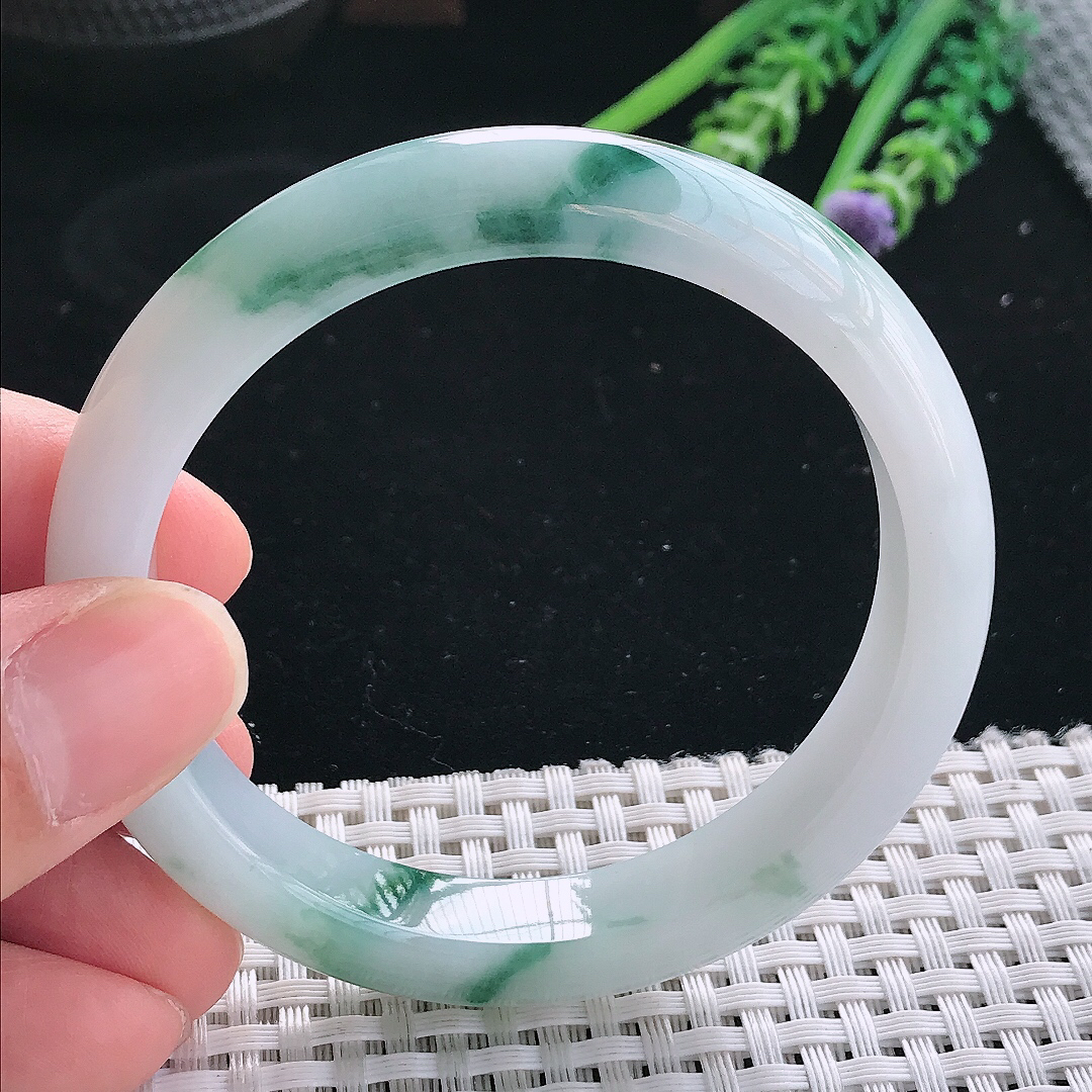 实拍天然翡翠56/11/8老坑精美飘花手镯翡翠玉镯手环