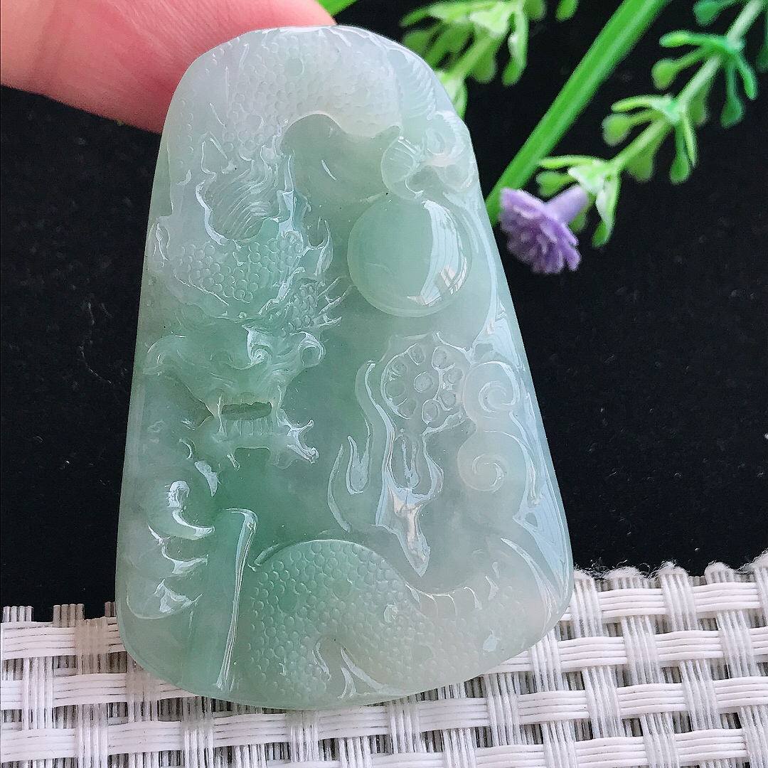 实拍A货翡翠55/37/5.7老坑冰胶水灵冰晴龙牌吊坠翡翠挂件