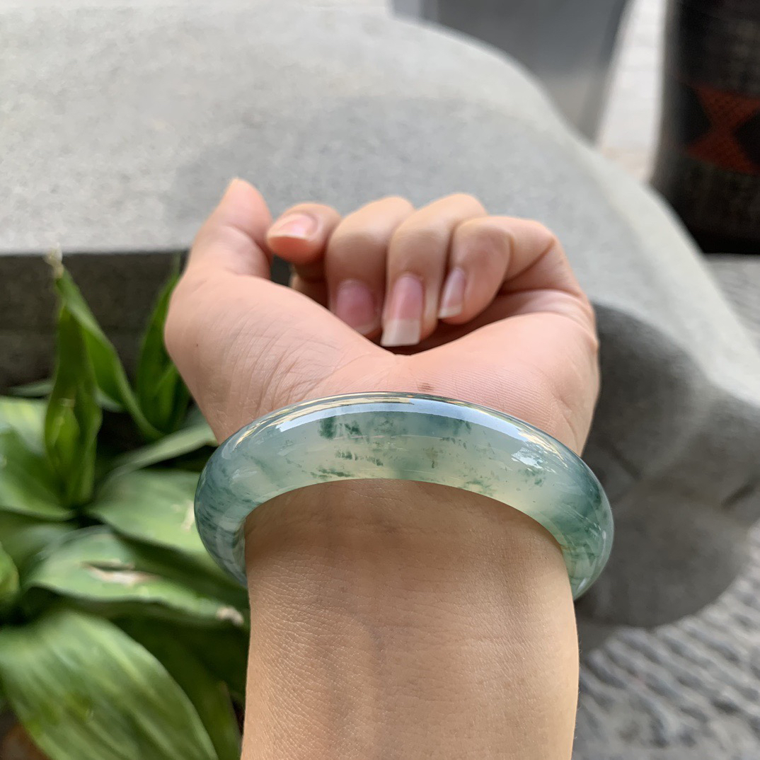 小圈口53-13-8.2 【冰种飘花正圈手镯】正圈53 54可戴