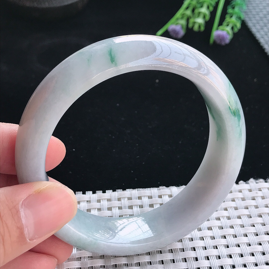 实拍天然翡翠59/18/9轮胎镯老坑精美飘花手镯翡翠玉镯手环