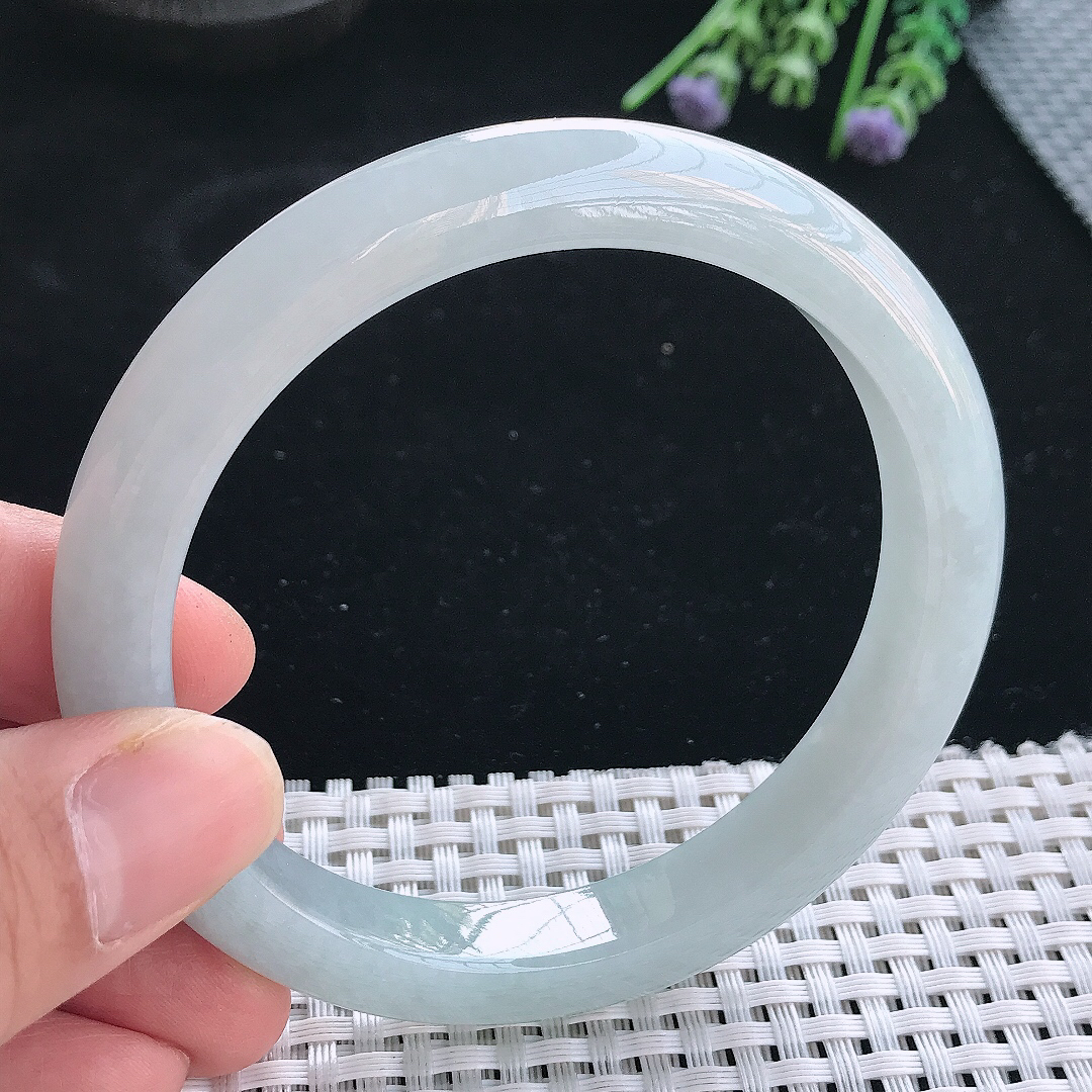 实拍天然翡翠62.5/10.3/8.8老坑秀气冰润大圈口手镯翡翠玉镯手环