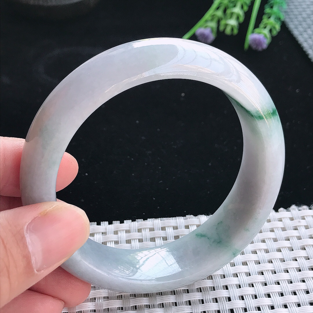 实拍天然翡翠59/18/9轮胎镯老坑精美飘花手镯翡翠玉镯手环