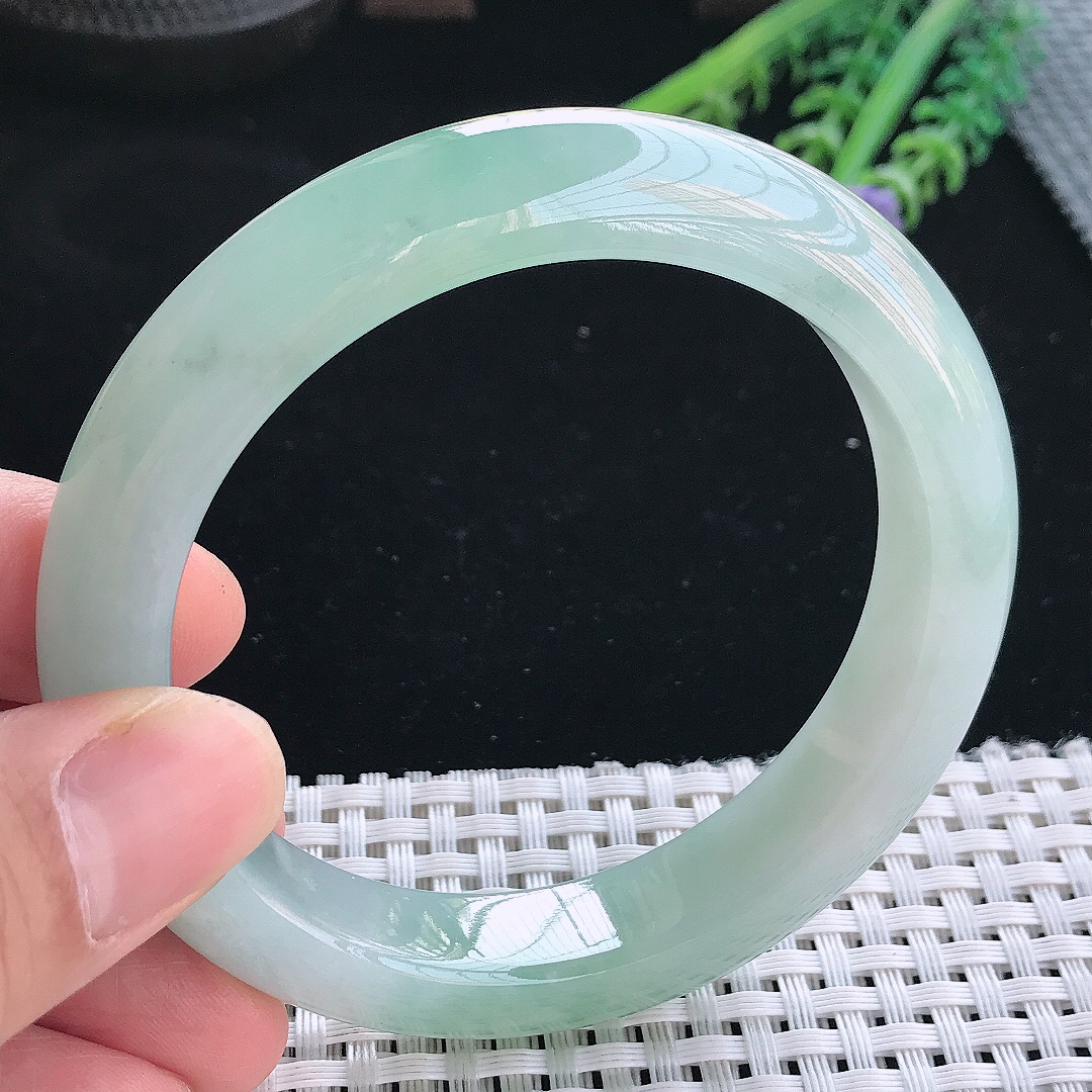 实拍天然翡翠58.5/12.7/9.3老坑冰胶冰晴绿手镯翡翠玉镯手环