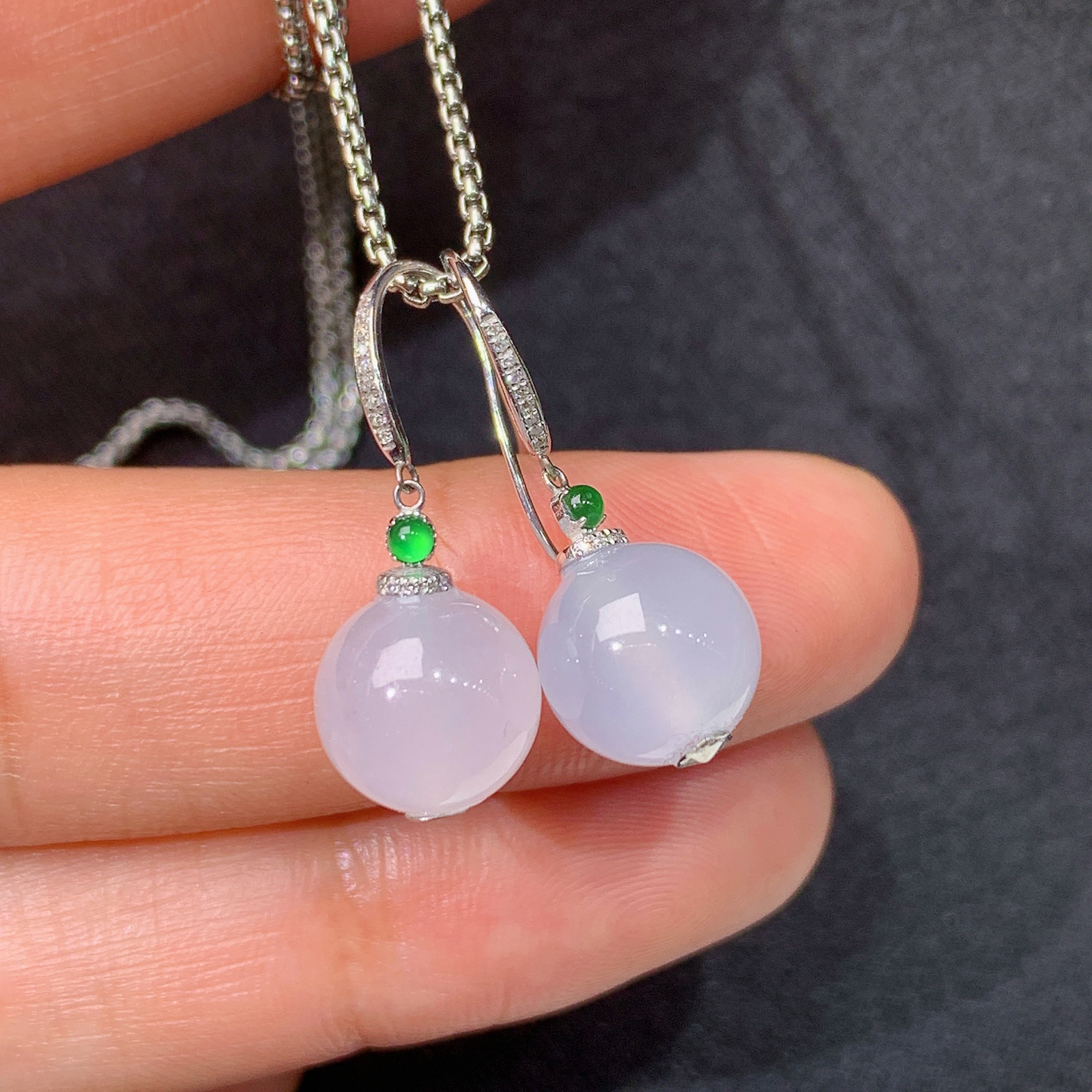 冰圆珠耳坠，18k金镶嵌，简约时尚，冰润细腻，种水足，Mh 直径8.7