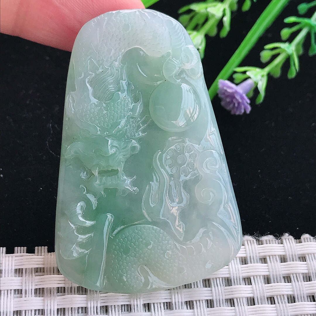 实拍A货翡翠55/37/5.7老坑冰胶水灵冰晴龙牌吊坠翡翠挂件