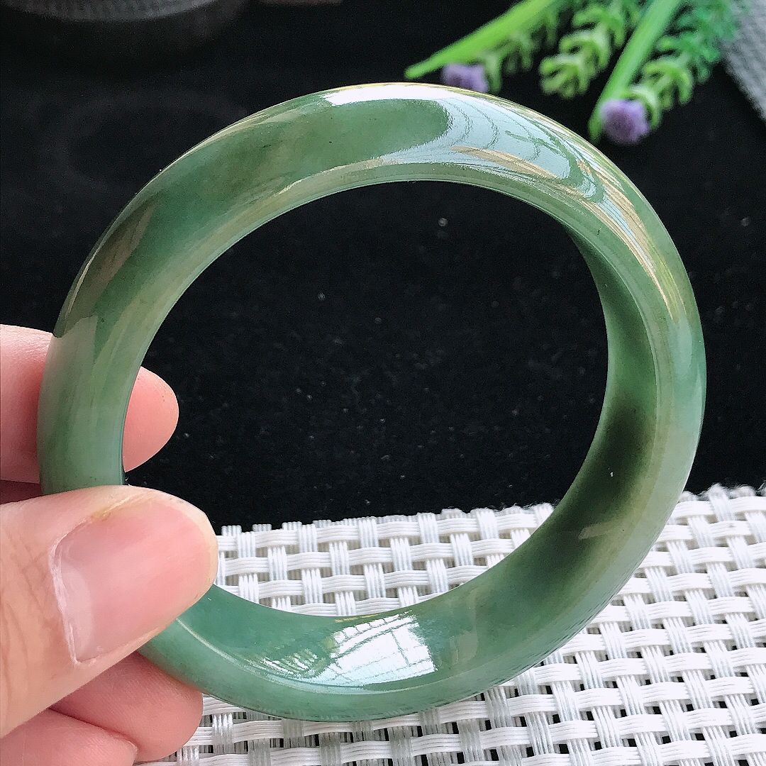 实拍天然翡翠57.5/16/8.8老坑温润满色油绿手镯翡翠玉镯手环