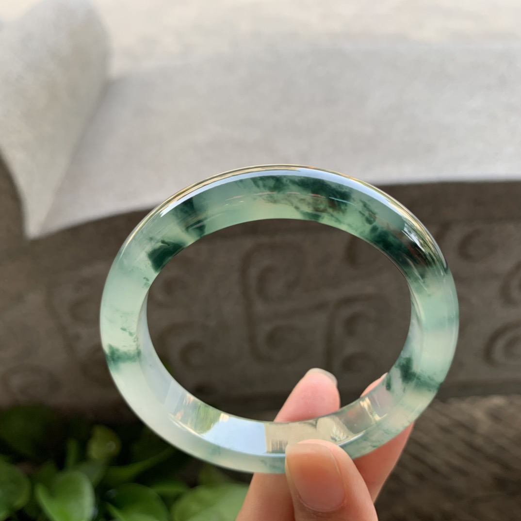 圈口55.7-12.2-8.2 【高冰玻飘花正圈手镯】正圈55 56可戴