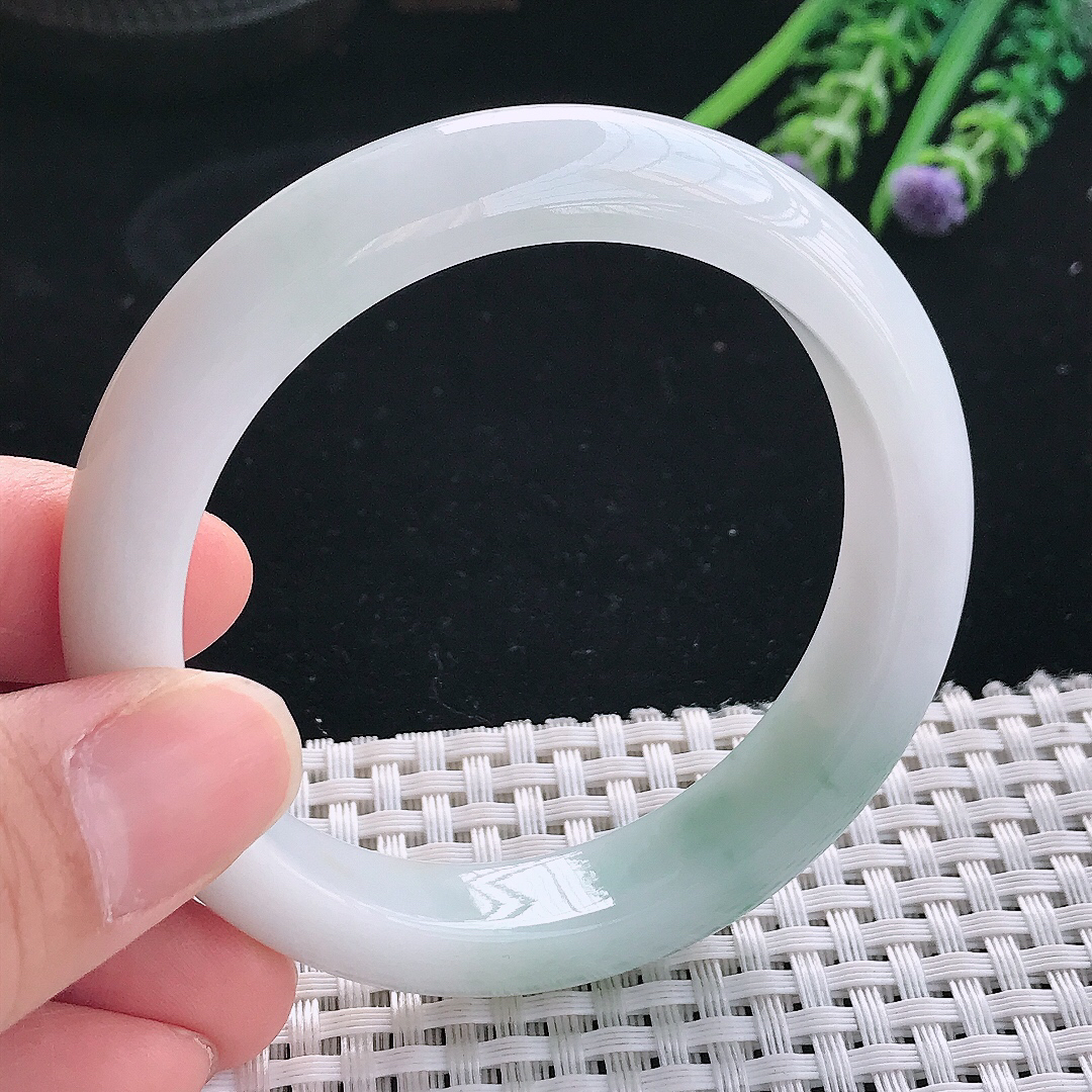 实拍天然翡翠55/11.7/8.5老坑冰润飘花翡翠玉镯手环