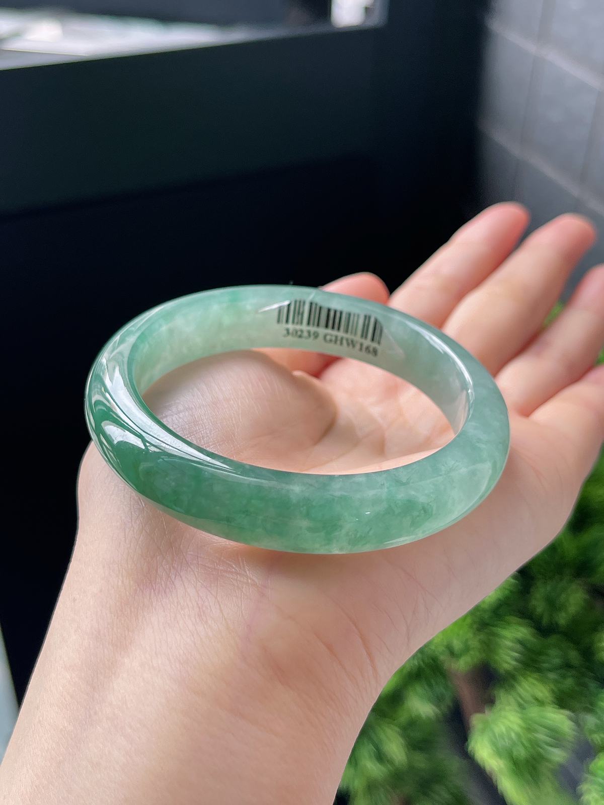 正圈53.4圈口，翡翠冰糯种飘绿手镯