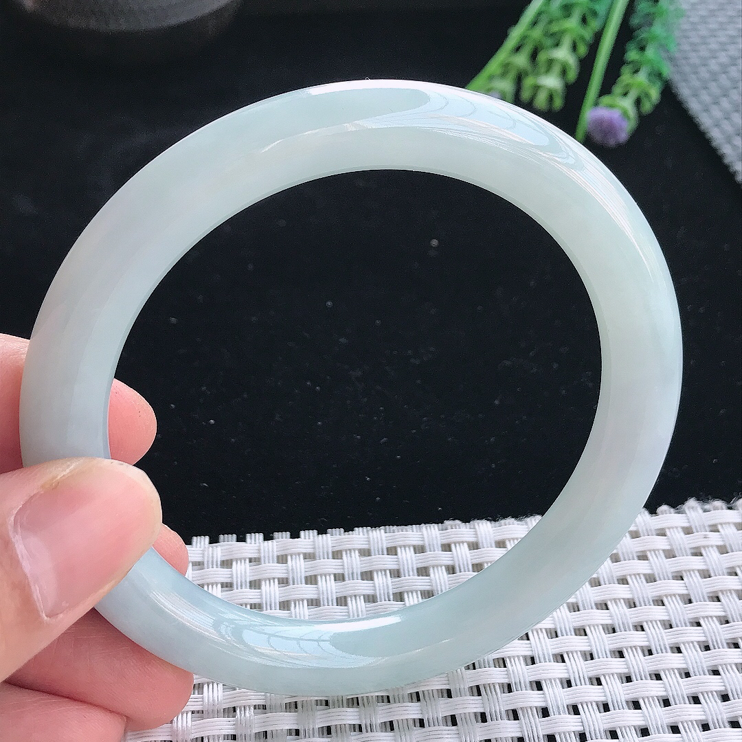 实拍天然翡翠32/9.8大圈口老坑秀气冰润圆条手镯翡翠玉镯手环