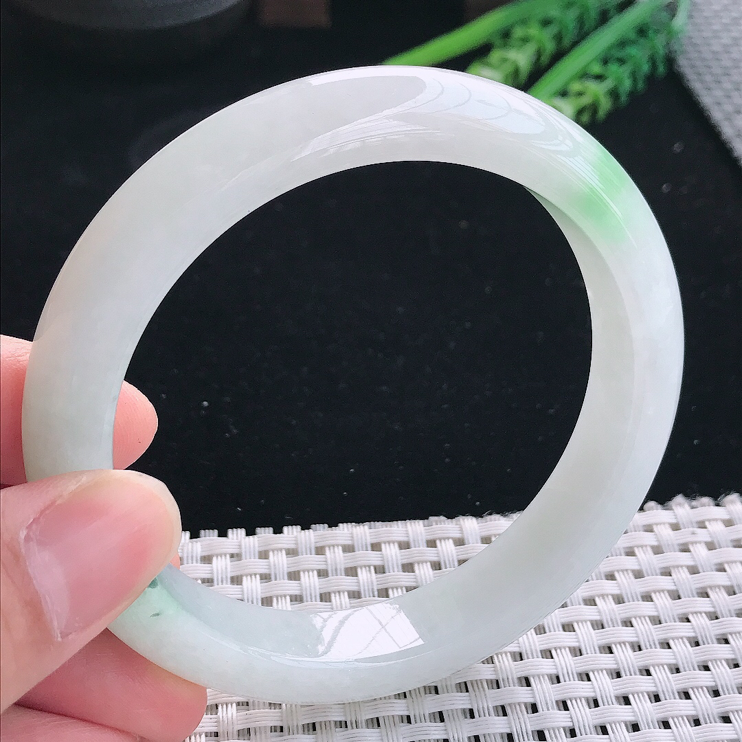 实拍天然翡翠63/13/9大圈口老坑冰润飘花手镯翡翠玉镯手环