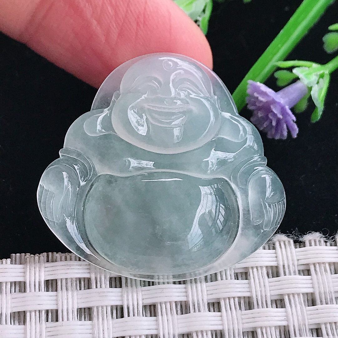 实拍A货翡翠30.1/32.6/5老坑冰种起胶佛公吊坠翡翠玉佛挂件