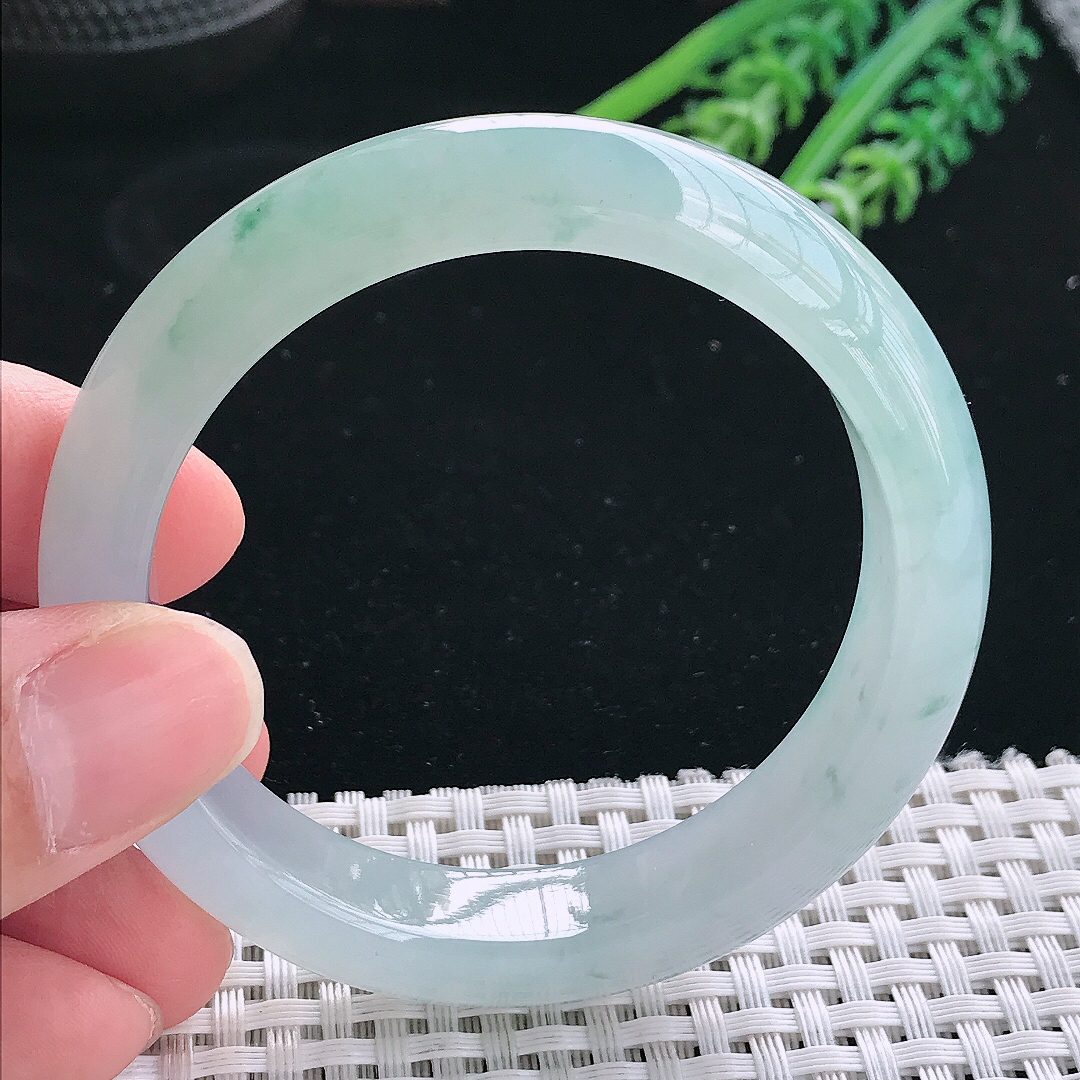 实拍天然翡翠53.5/12.8/8.2老坑冰胶果冻冰飘花手镯翡翠玉镯手环