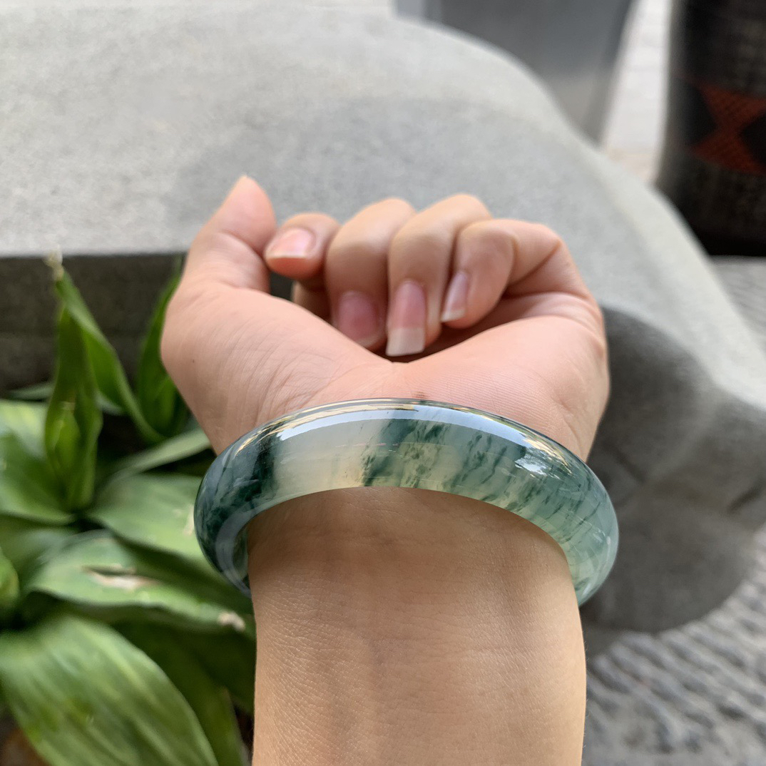 小圈口53-13-8.2 【冰种飘花正圈手镯】正圈53 54可戴