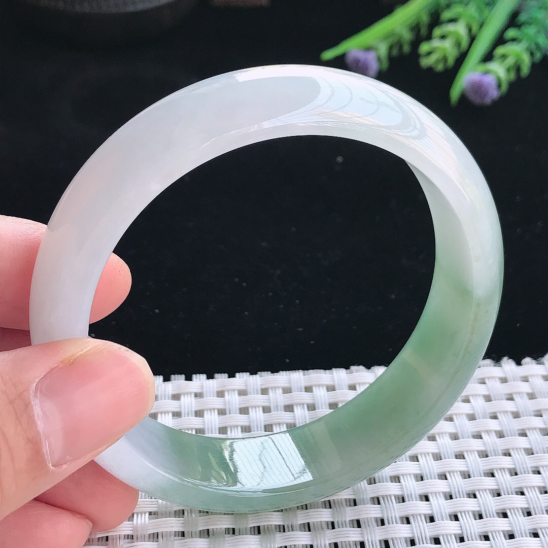 实拍天然翡翠58.8/15.8/7.8老坑冰润起胶半山水油绿手镯翡翠玉镯手环