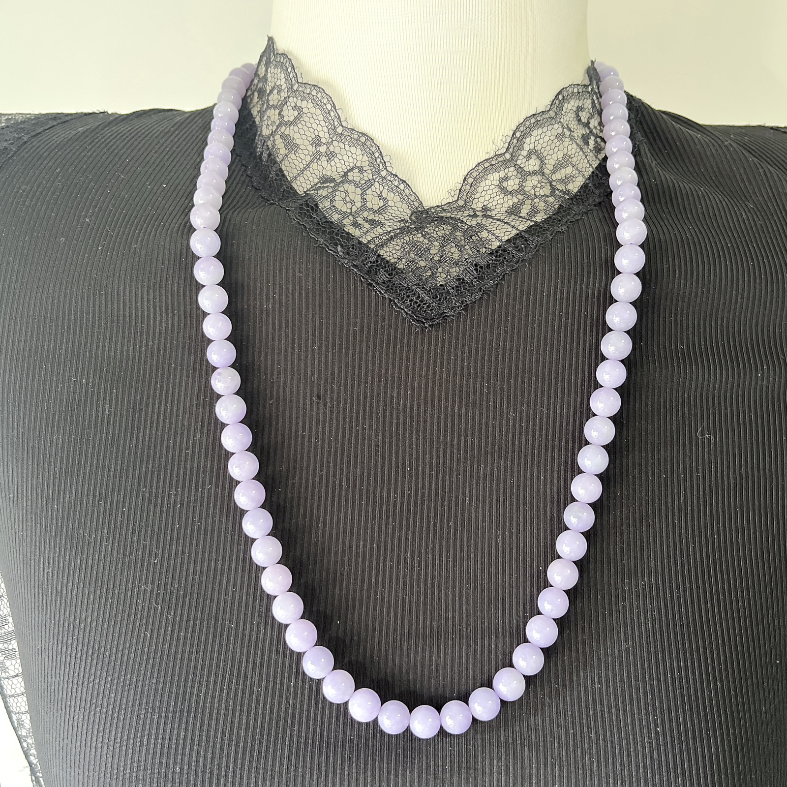 缅甸天然翡翠A货，卡8冰润紫罗兰圆珠项链手链，尺寸：8mm/78颗，长度640mm，重量：72.00g