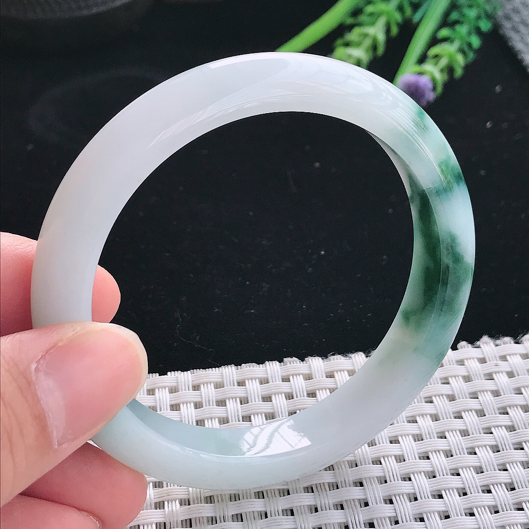 实拍天然翡翠56/11/8老坑精美飘花手镯翡翠玉镯手环