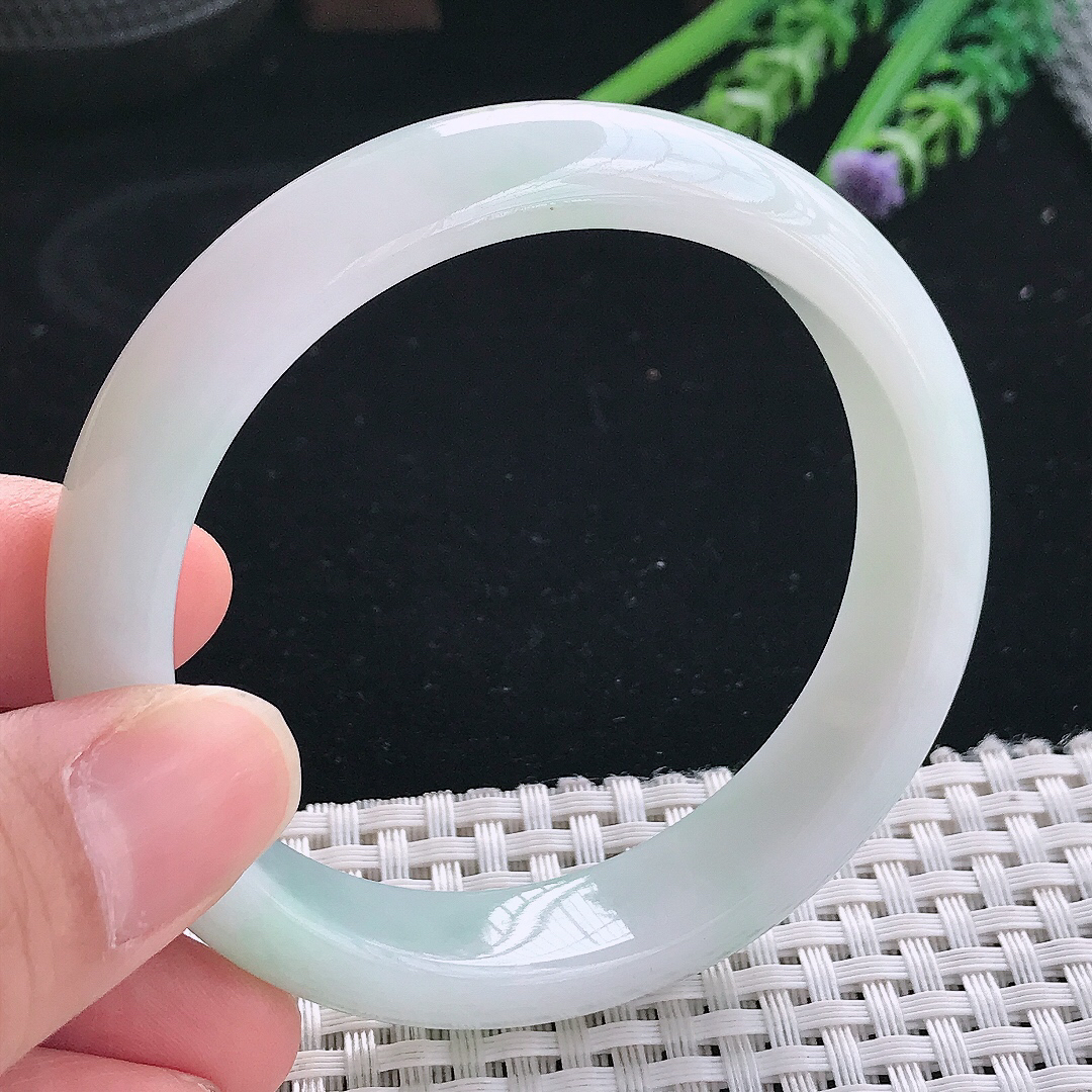 实拍天然翡翠56/13.4/8老坑冰润起胶宽边手镯翡翠玉镯手环