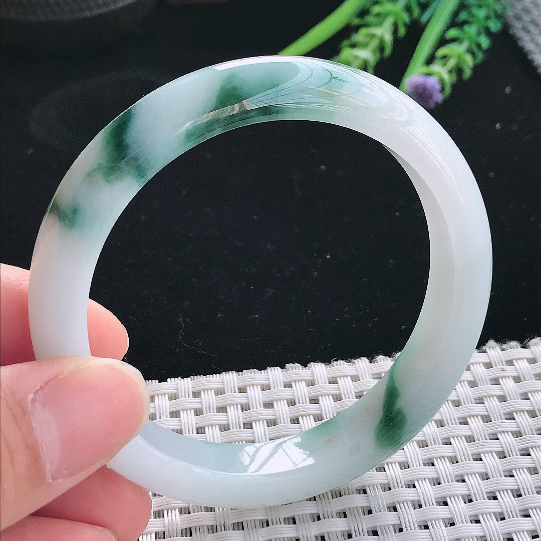 实拍天然翡翠56/11/8老坑精美飘花手镯翡翠玉镯手环