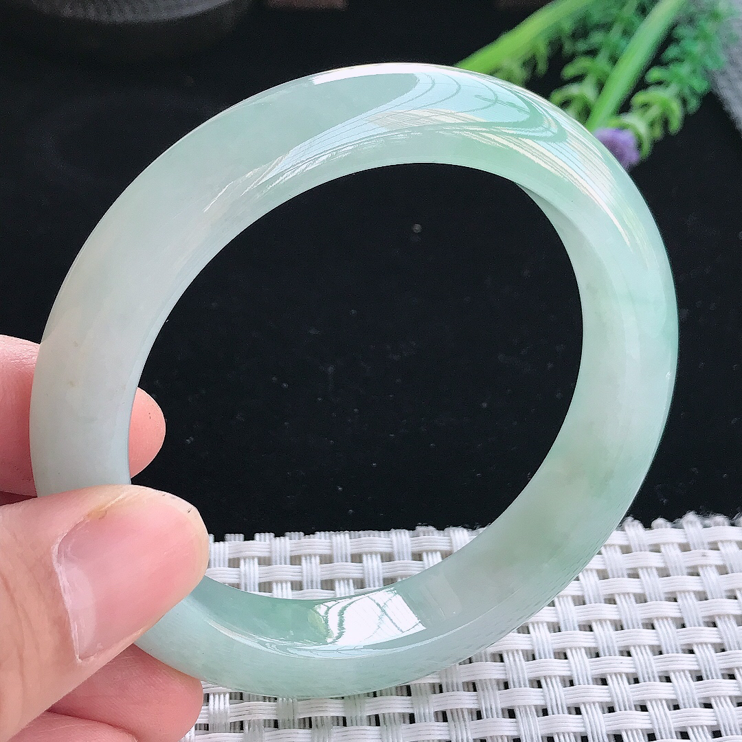 实拍天然翡翠58.5/12.7/9.3老坑冰胶冰晴绿手镯翡翠玉镯手环