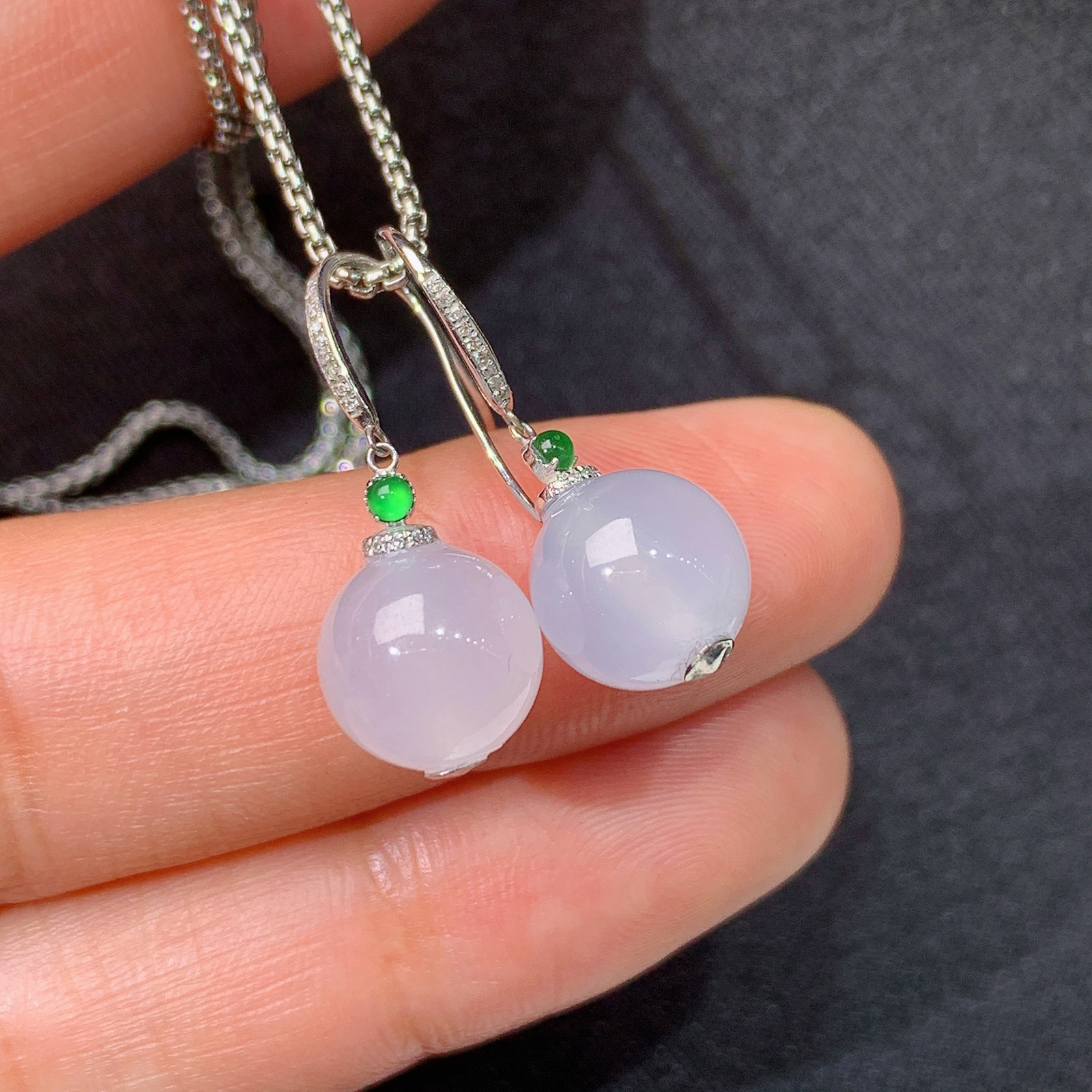 冰圆珠耳坠，18k金镶嵌，简约时尚，冰润细腻，种水足，Mh 直径8.7