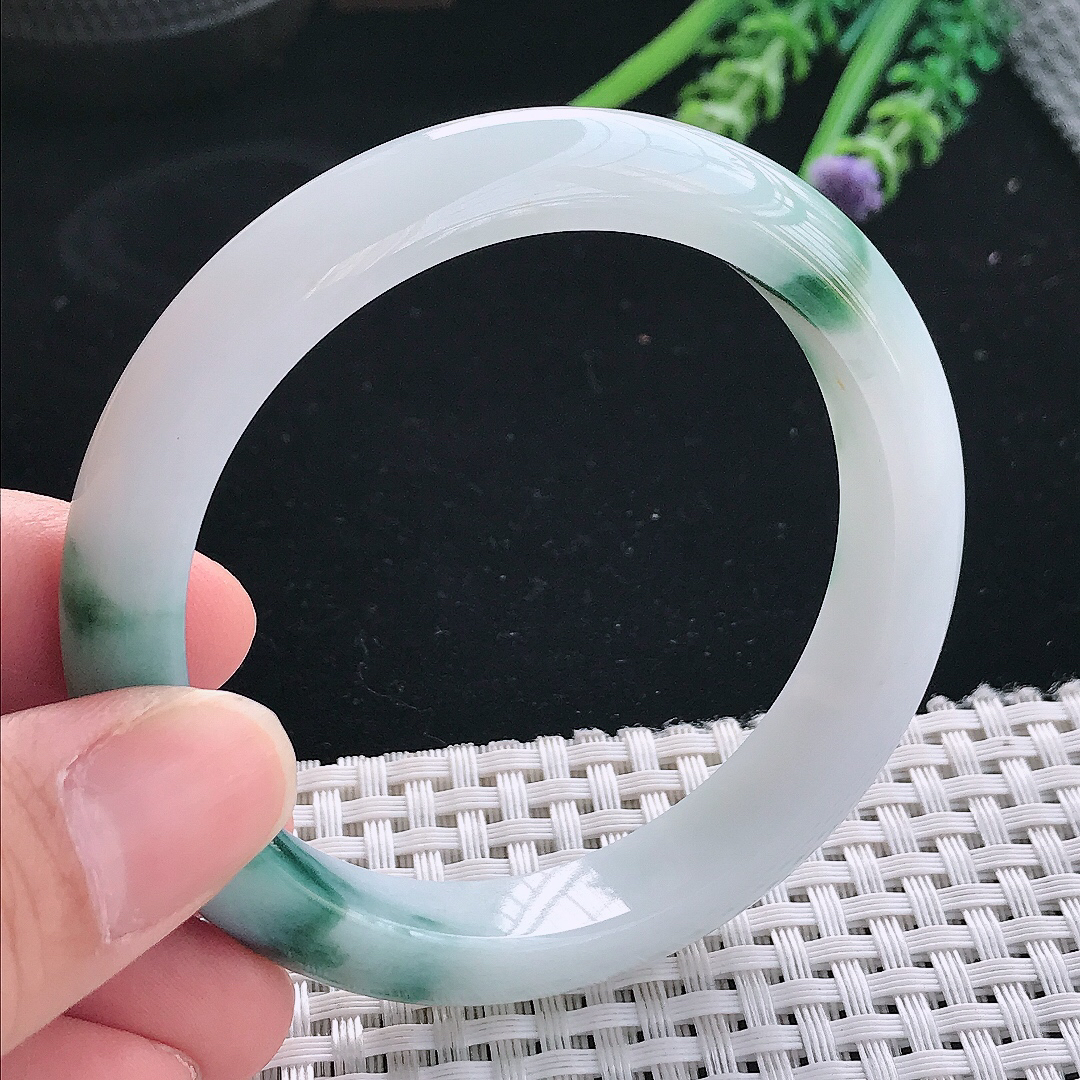 实拍天然翡翠56/11/8老坑精美飘花手镯翡翠玉镯手环